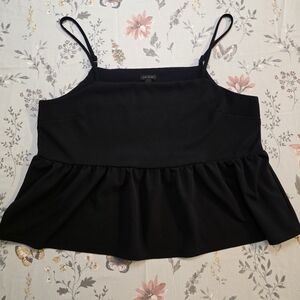 Ann Taylor Black Babydoll Cami Top L Whimsigoth Coquette Y2K Peplum Tank